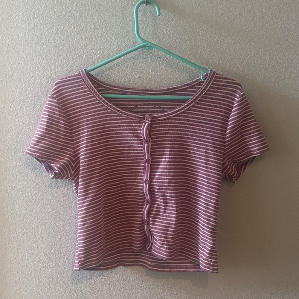 Striped Purple Button-Up Crop Top